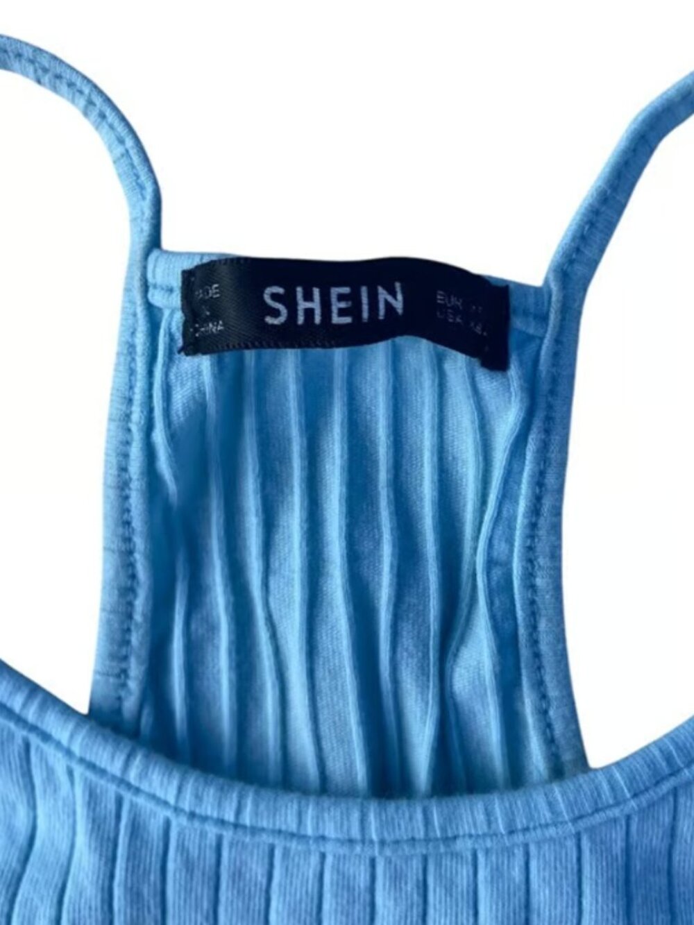 Women's Blue Ribbed Racerback Crop Tank Top, S - Picture 4 of 4